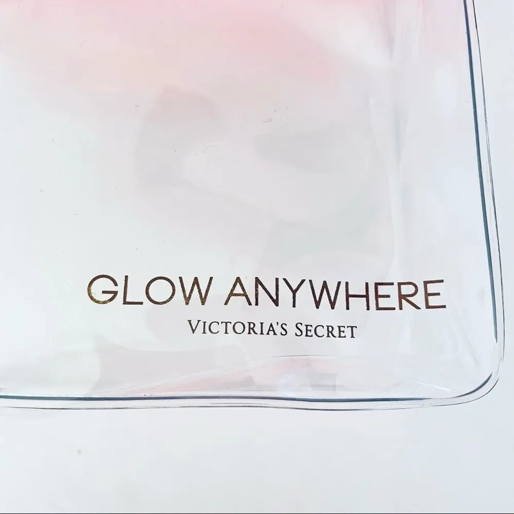 NWT Victoria’s Secret Clear / Pink /Gold Signature Hardware Makeup Zipper Bag